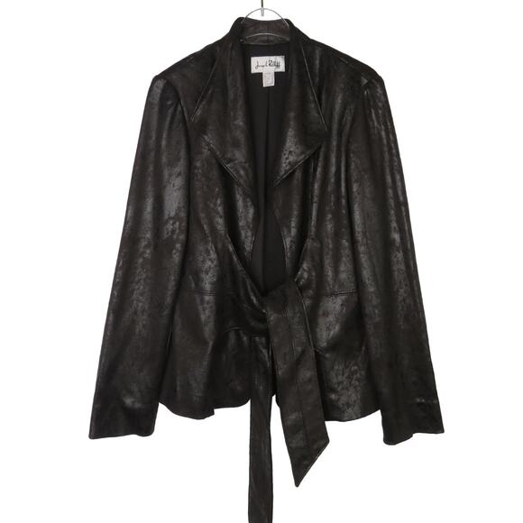 Joseph Ribkoff Chocolate Brown Belted Jacket Faux Suede Size 4 Shimmer - Picture 2 of 10